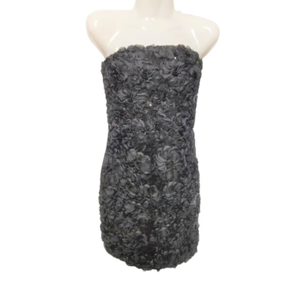 Black Strapless Mini Dress with Sequins and Floral Applique Size M Size L - Picture 1 of 10